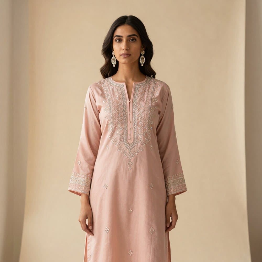 Blush embroidered kurta from the ready-to-wear rail